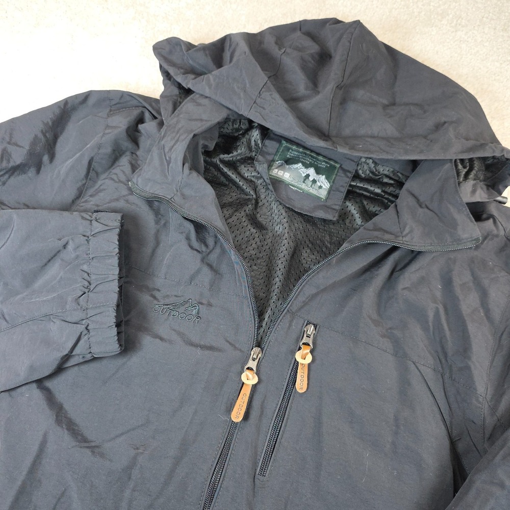 Outdoor Sports Jacket Mens XL Black Mesh Lined Hiking Full-Zip Hooded Nylon